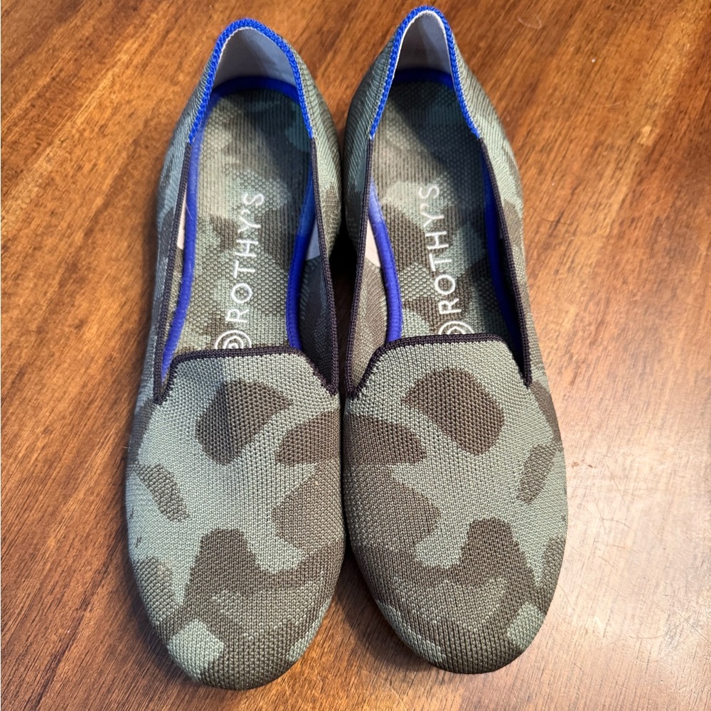 Rothy's Camouflage Flats with Vibrant Blue Edging